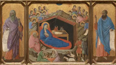 The Nativity with the Prophets Isaiah and Ezekiel Duccio di Buoninsegna
